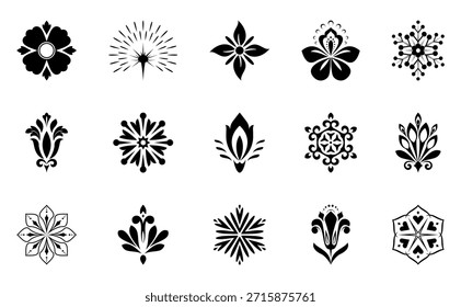 Conjunto de iconos de flores. Elementos aislados para el diseño. Gráficos de Vector. Colección de flores