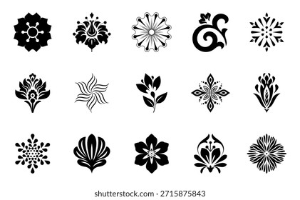 Ícones de flores definidos. Elementos isolados para design. Gráficos vetoriais. Coleção de flores