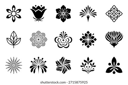 Conjunto de iconos de flores. Elementos aislados para el diseño. Gráficos de Vector. Colección de flores