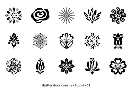 Flower icons set. Isolated elements for design. Vector graphics. Flower collection