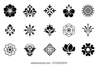 Conjunto de iconos de flores. Elementos aislados para el diseño. Gráficos de Vector. Colección de flores