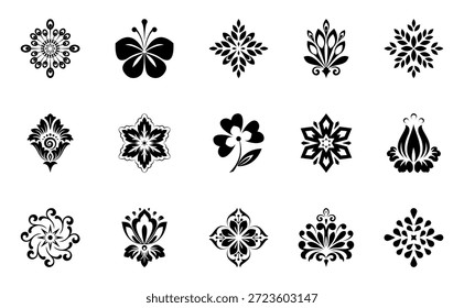 Ícones de flores definidos. Elementos isolados para design. Gráficos vetoriais. Coleção de flores
