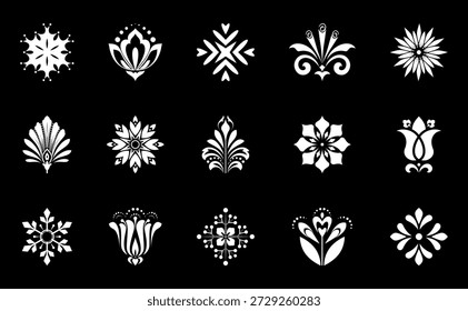 Conjunto de iconos de flores. Elementos aislados para el diseño. Gráficos de Vector. Colección de flores