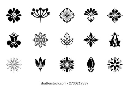 Ícones de flores definidos. Elementos isolados para design. Gráficos vetoriais. Coleção de flores