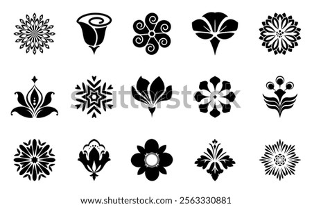 Flower icons set. Isolated elements for design. Vector graphics.