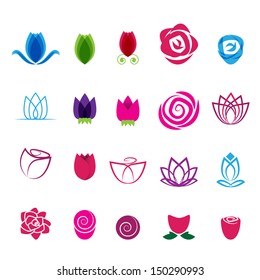 Flower Icons Set - Isolated On White Background - Vector illustration, Graphic Design Editable For Your Design. Flower Concept Logo