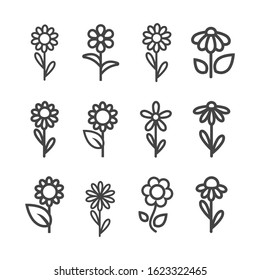 Flower Icons set isolated on white background. Spring symbol for your web site design, logo, app, UI. Vector illustration.