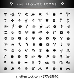 Flower Icons Set - Isolated On Gray Background - Vector Illustration, Graphic Design Editable For Your Design.