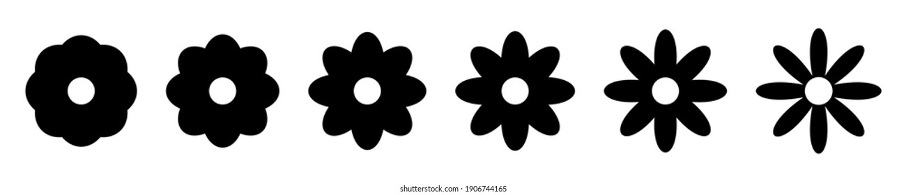 Flower icons set isolated on white background. Chamomile black pictogram in trendy flat style. Vector illustration.