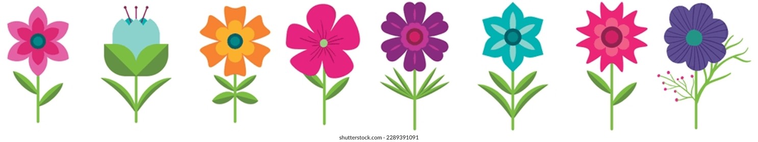 Los iconos de las flores se establecen aislados en el fondo blanco. Icono simple de flores. Ilustración del vector