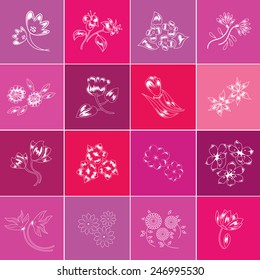 Flower Icons Set - Isolated On Background - Vector Illustration, Graphic Design, Editable For Your Design