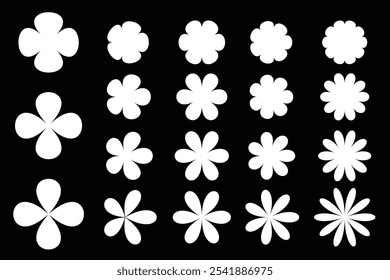 Bloemenpictogrammen op een zwarte achtergrond. Bloem eenvoudig pictogram. Vectorillustratie