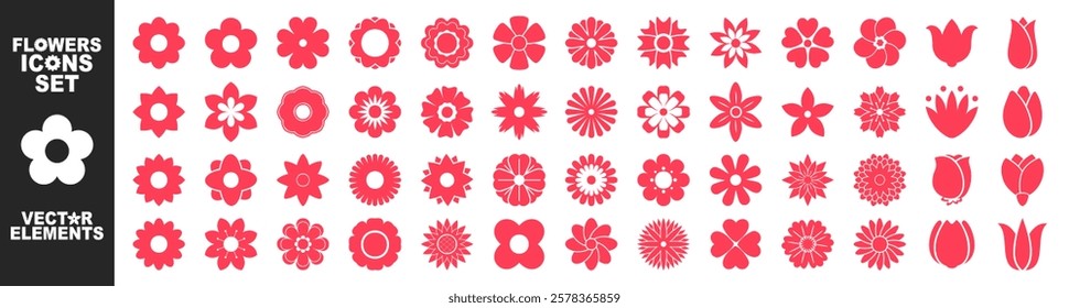 Flower icons set isolated on transparent background. Garden illustration sign collection. Flora symbol or logo