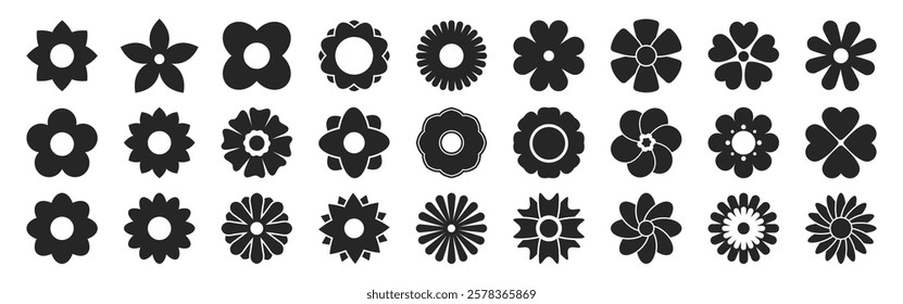 Flower icons set isolated on transparent background. Silhouettes spring flower icon set. Garden plants illustration sign collection. Beautiful symbol.