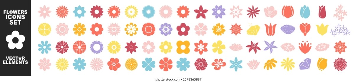 Flower icons set isolated on transparent background. Silhouettes spring flower icon set. Garden plants illustration sign collection. Beautiful symbol.