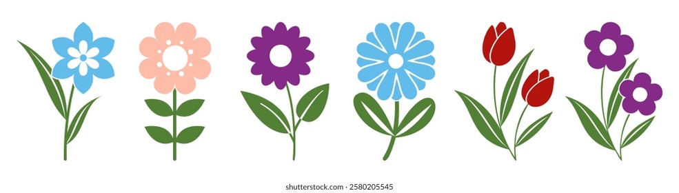 Flower icons set isolated on transparent background. Garden illustration sign collection. Flora symbol or logo