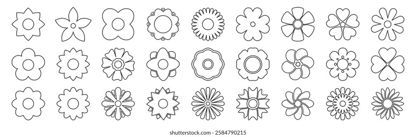 Flower icons set isolated on transparent background. Garden illustration sign collection. Flora symbol or logo