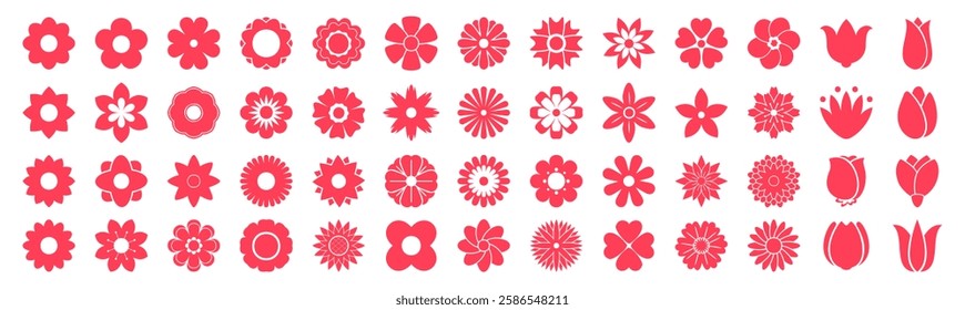 Flower icons set isolated on transparent background. Silhouettes spring flower icon set. Garden plants illustration sign collection. Beautiful symbol.