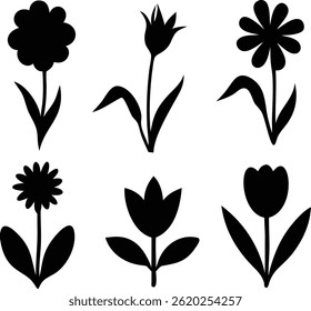 Flower icons set isolated on transparent background. Silhouettes spring flower icon set. Garden plants illustration sign collection. Beautiful symbol. Frangipani and plumeria tropical flower.