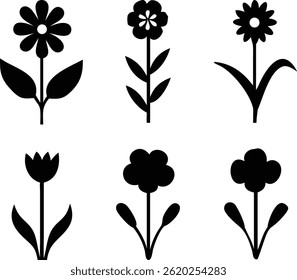 Flower icons set isolated on transparent background. Silhouettes spring flower icon set. Garden plants illustration sign collection. Beautiful symbol. Frangipani and plumeria tropical flower.