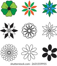 Conjunto de iconos de flores aislados en diferentes colores de fondo.