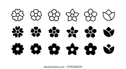 Flower Icons set isolated on white background. Spring symbol for your web site design, logo, app, UI. Vector illustration.