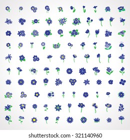 Flower Icons Set - Isolated On Gray Background - Vector Illustration, Graphic Design, Editable For Your Design