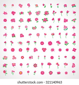 Flower Icons Set - Isolated On Gray Background - Vector Illustration, Graphic Design, Editable For Your Design