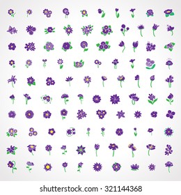 Flower Icons Set - Isolated On Gray Background - Vector Illustration, Graphic Design, Editable For Your Design