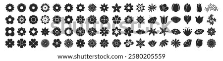 Flower icons set isolated on transparent background. Silhouettes spring flower icon set. Garden plants illustration sign collection. Beautiful symbol.