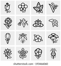 Flower icons set on gray 