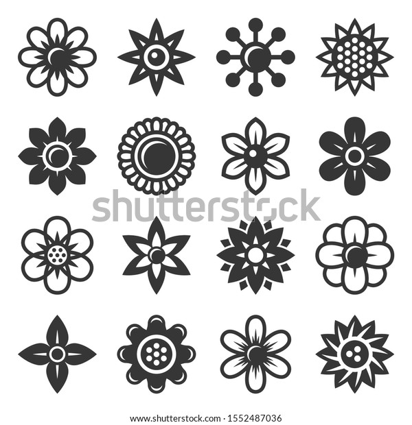 Flower Icons Set On White Background Stock Vector (Royalty Free) 1552487036