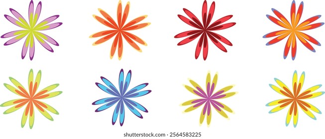 Flower icons set. Starburst stickers. Abstract flower icons isolated on white background. Cute Aesthetic Flower Vase. Flower simple icon. Stock vector.