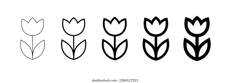 Flower icons set. Stylized tulip, lines of different thicknesses. Symbol of spring, beauty and holiday.