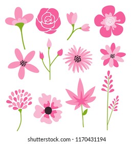 Flower icons set, vector collection of floral elements.