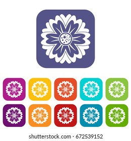 Flower icons set vector illustration in flat style In colors red, blue, green and other