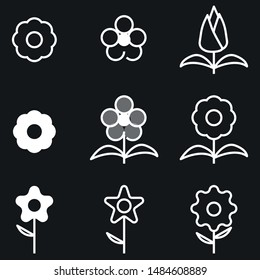 Flower icons set, white outline illustration vector