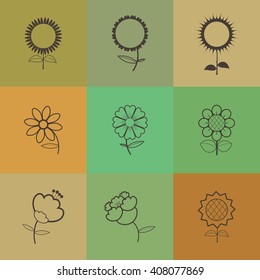 Flower Icons set.Retro color style.