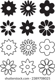 Flower icons silhouettes vectors and symbols design 