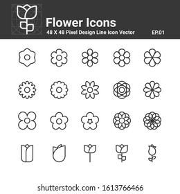 Flower Icons , Symbol Perfect Design Simple Set For Using In Web site Infographics Logo Report , Line Icon Vector illustration 