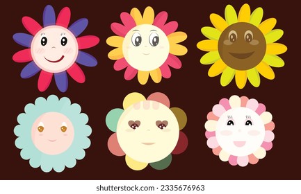 Flower icons, various forms, multi-colored, cute, bright