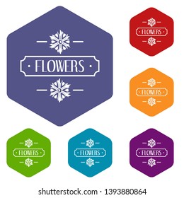 Flower icons vector colorful hexahedron set collection isolated on white 