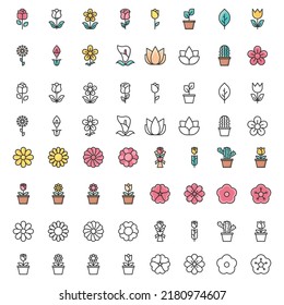 flower icons vector illustrator, floral, rose, cactus