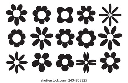 Flower icons vector set, black silhouette Flowers elements collection. Flower plant, floral icons collection Abstract flower icons, Flower simple icon vector illustration.