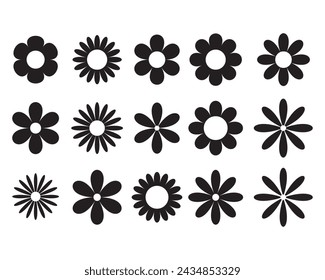 Flower icons vector set, black silhouette Flowers elements collection. Flower plant, floral icons collection Abstract flower icons, Flower simple icon vector illustration.