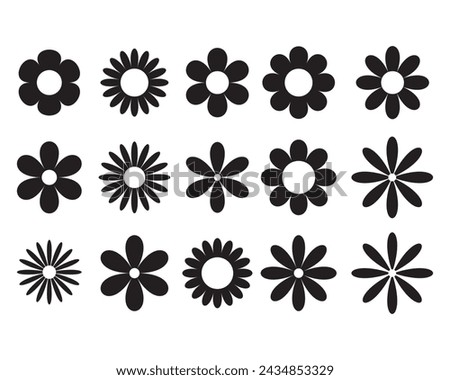 Flower icons vector set, black silhouette Flowers elements collection. Flower plant, floral icons collection Abstract flower icons, Flower simple icon vector illustration.