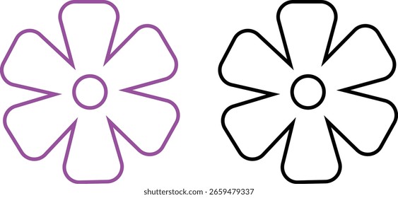 Ícones de flor Conjunto de vetor, Coleção e grupo, Silhuetas florais decorativas, Pétalas, flor, Estilo de linha mínima botânica, Pacote gráfico monocromático e colorido para a natureza, jardim e design de primavera