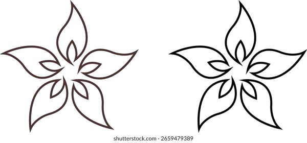 Conjunto de Vector de iconos de flores, Colección y grupo, siluetas florales decorativas, pétalos, flor, estilo botánico de línea mínima, monocromo y colorido Paquete gráfico para Naturaleza, jardín y diseño de primavera