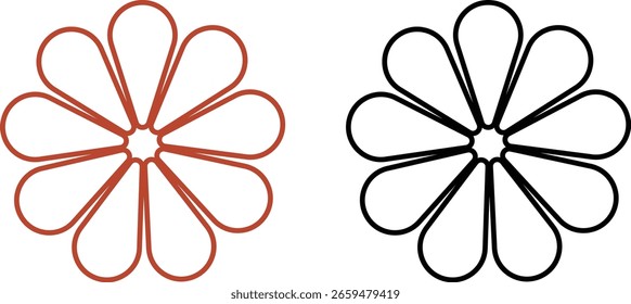 Flower Icons Vector Set, Collection and Group, Decorative Floral Silhouettes, Petals, Blossom, Botanical Minimal Line Style, Monochrome and Colorful Graphic Bundle for Nature, Garden and Spring Design