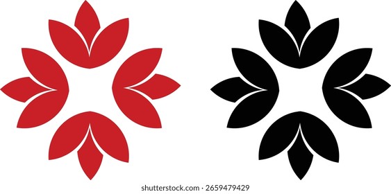 Conjunto de Vector de iconos de flores, Colección y grupo, siluetas florales decorativas, pétalos, flor, estilo plano mínimo botánico, monocromo y colorido Paquete gráfico para Naturaleza, jardín y diseño de primavera
